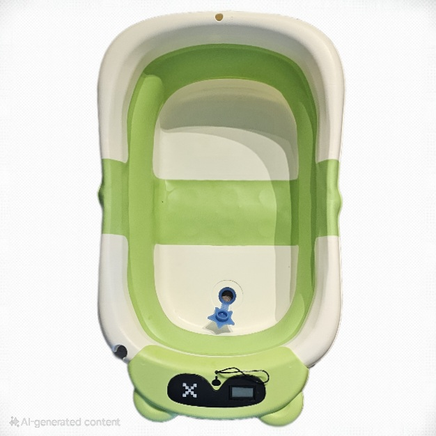Green Folding Baby Bathtub with Thermometer - photo 2