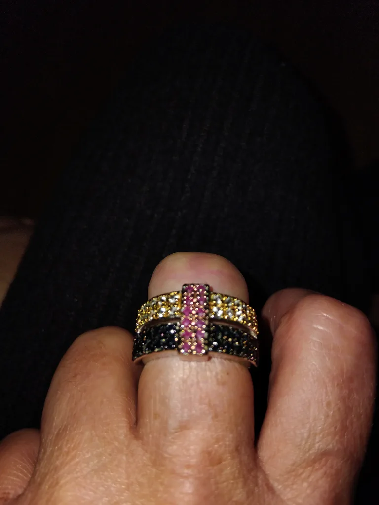 Ring with Gold, Black, Pink Stones thumbnail