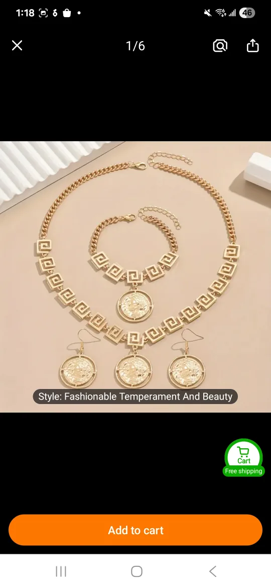 Gold Fashion Jewelry Set (Necklace, Bracelet, Earrings) image indicator(2)