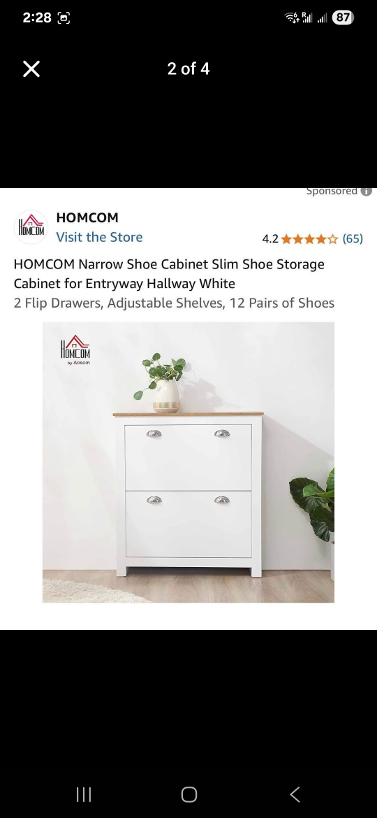 HOMCOM Narrow Shoe Cabinet - White brand new