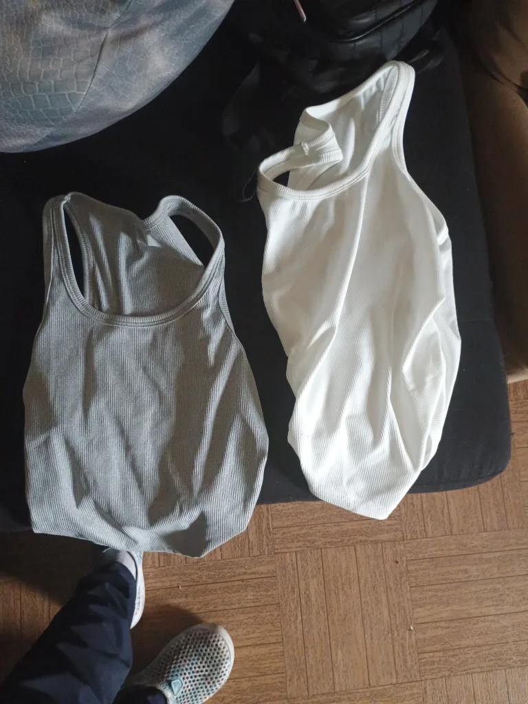 Two Ribbed Tank Tops - Grey and White thumbnail