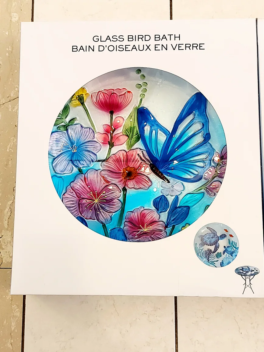 New Glass Butterfly and Flower Bird Bath thumbnail