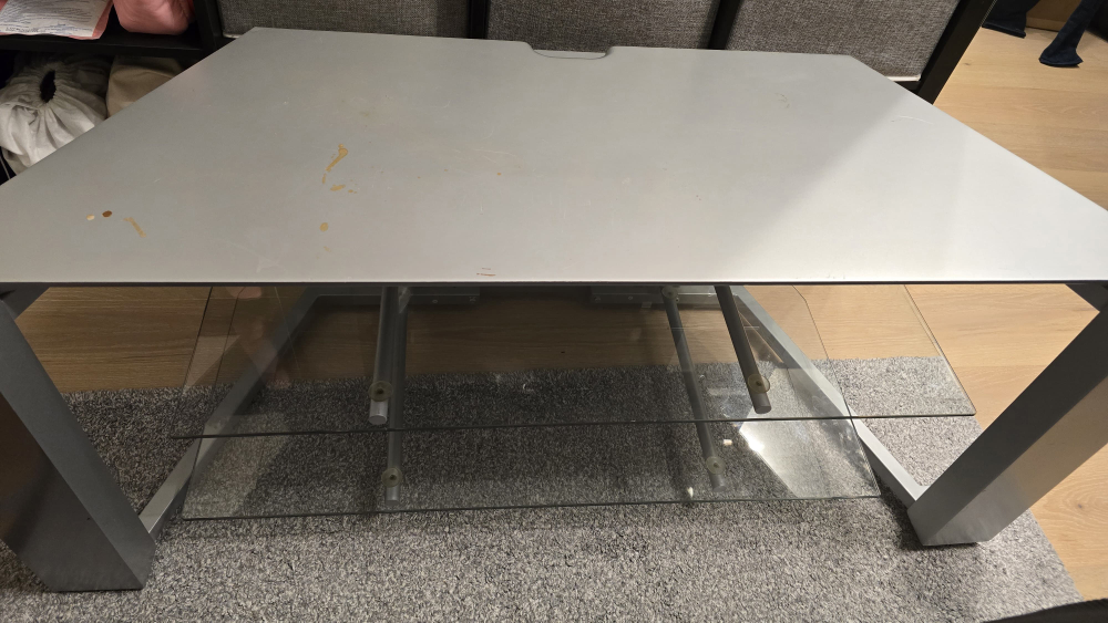 Grey TV Stand with Glass Shelves - photo 2