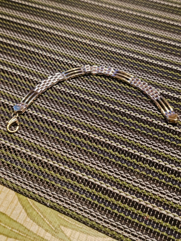 7" Two Tone Gold& Silver Bracelet stamp 925 thumbnail