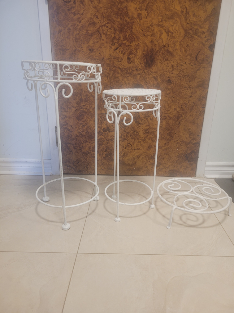 White Metal Plant Stands - Set of 3