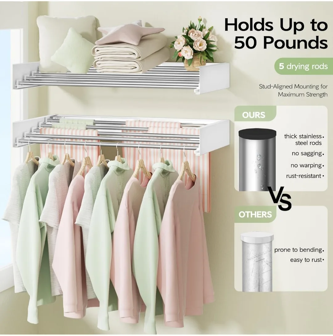 Wall Mounted Retractable Clothes Drying Rack image indicator(2)