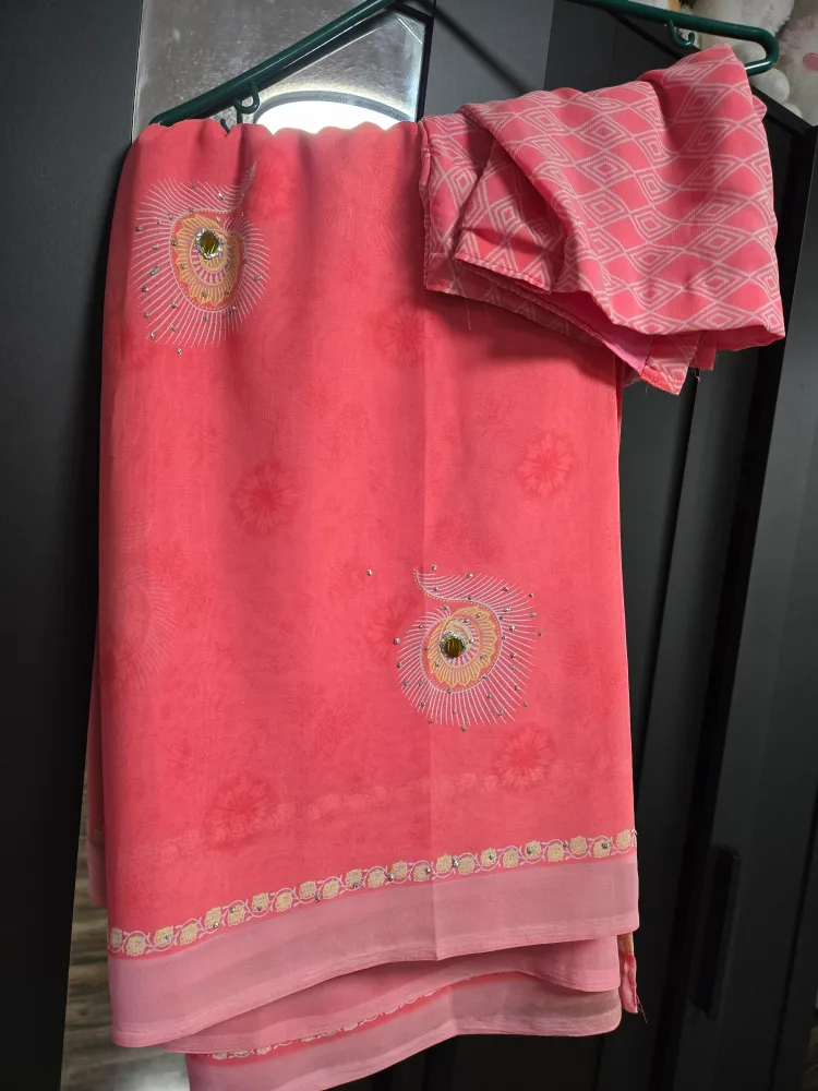 Pink Saree with Embellishments. With Blouse thumbnail