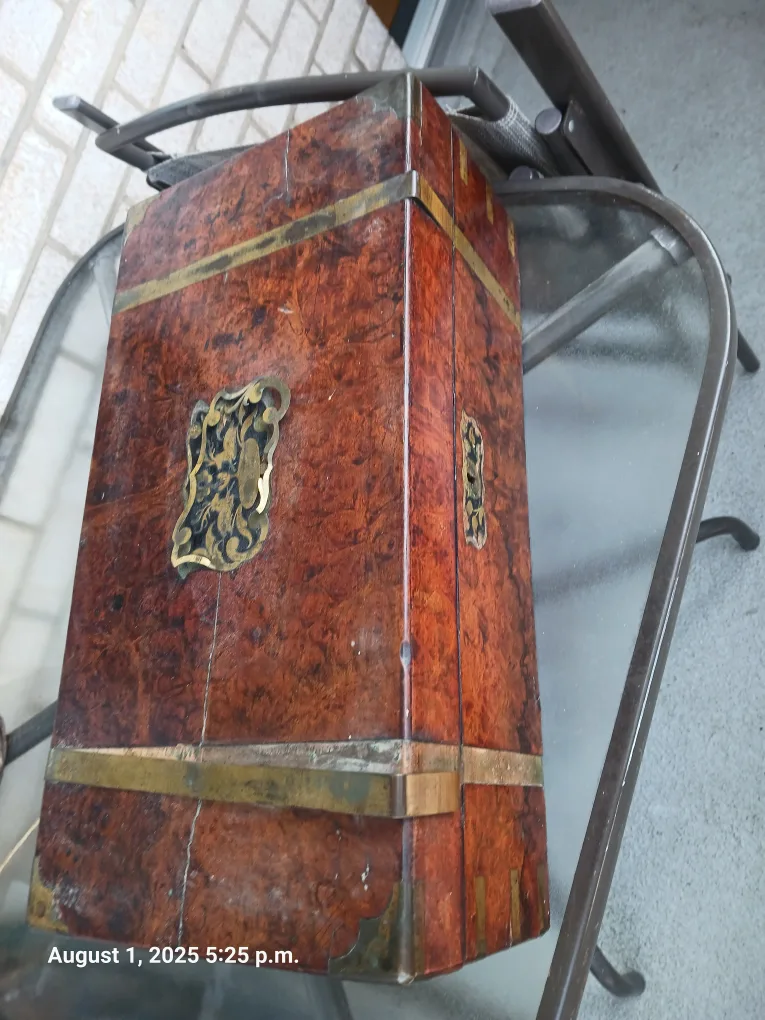 Antique Wooden Box with Brass Accents thumbnail