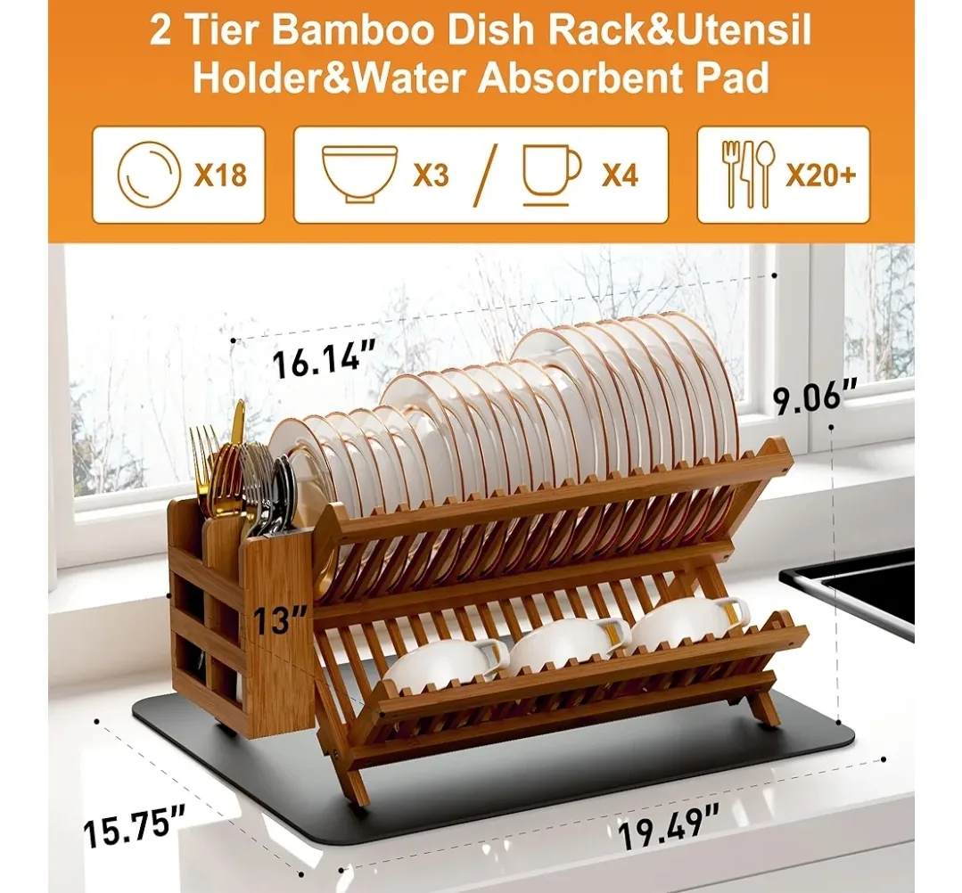 Greuenal Bamboo Dish Rack - Space Saver image indicator(3)