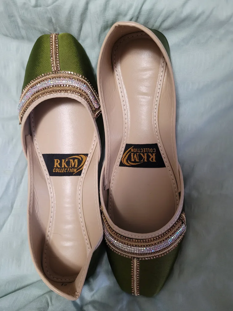 Olive Green Embellished Flats - Size 10 thumbnail