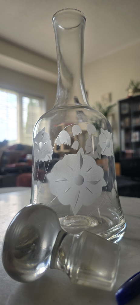 Clear Glass Decanter with Floral Design