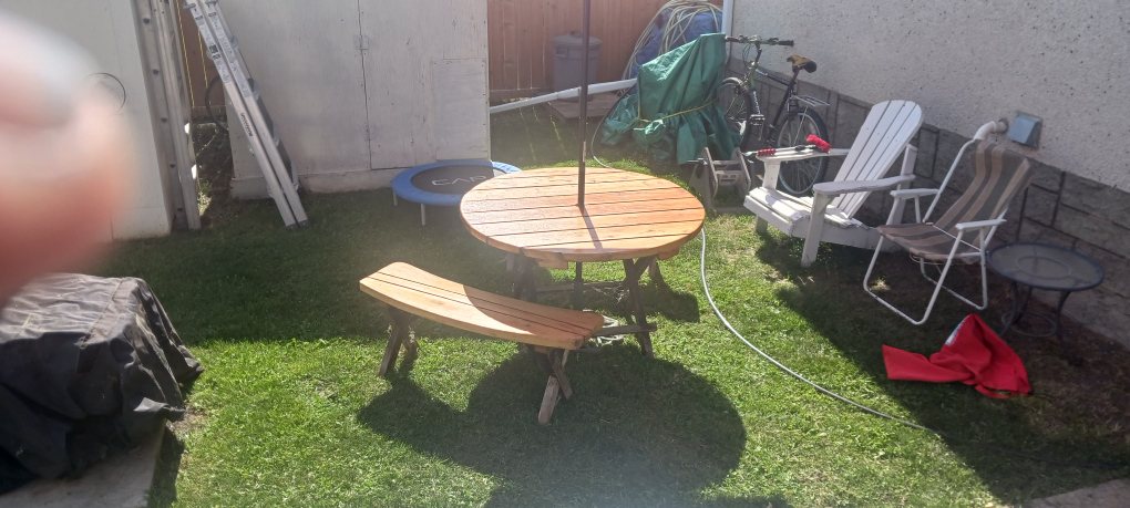 Wooden Round Picnic Table with Benches - photo 2