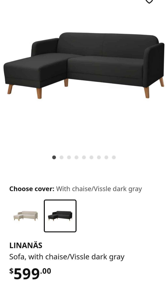 IKEA LINANÄS Dark Gray Sofa with Chaise - photo 3