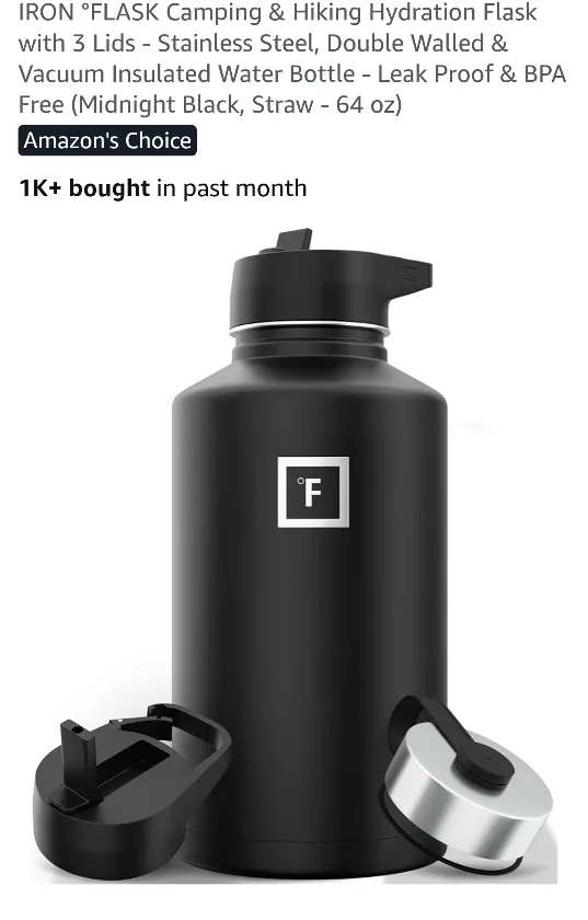 IRON °FLASK 64 oz Midnight Black Water Bottle thumbnail