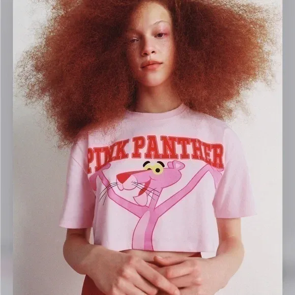🧡 Brand New * Zara Pink Panther Crop Top - Size M image indicator(2)