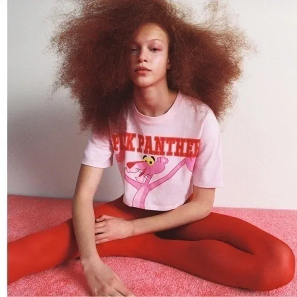 🧡 Brand New * Zara Pink Panther Crop Top - Size M image indicator(4)