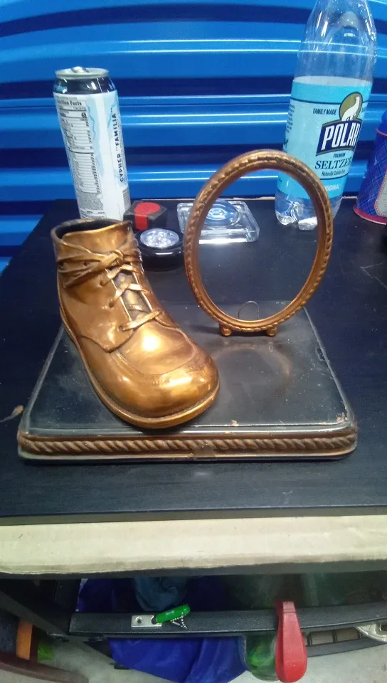 Vintage Bronze Baby Shoe Display thumbnail
