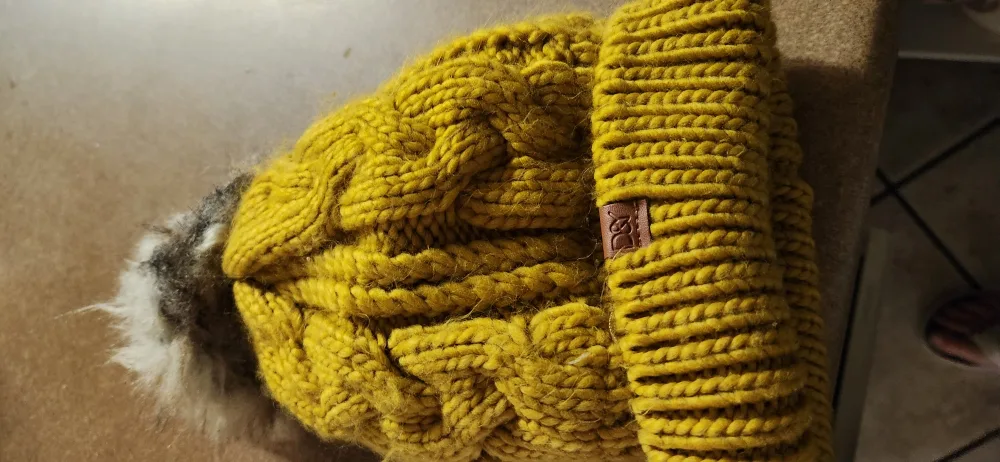 DSY Yellow Knit Beanie with Pom Pom image indicator(2)
