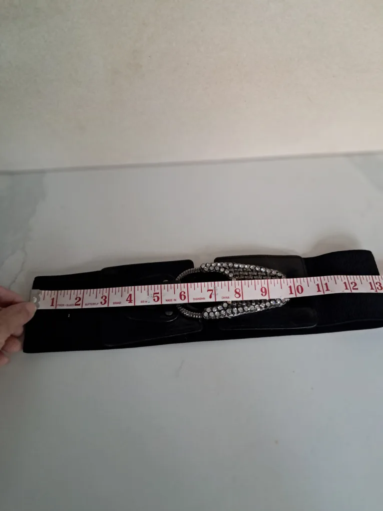 Black Elastic Belt with Rhinestone Buckle image indicator(4)