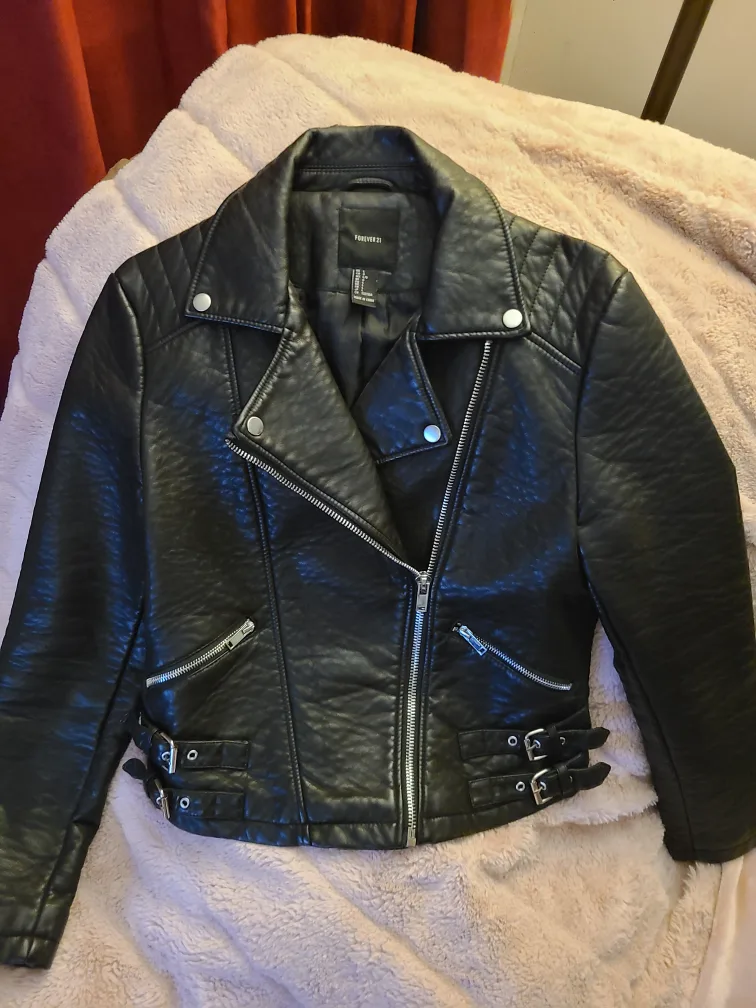 Forever 21 Black Faux Leather Jacket M-L thumbnail