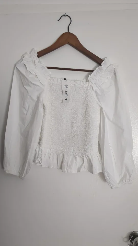 The Drop Women's Smocked Long Sleeve Top - White thumbnail