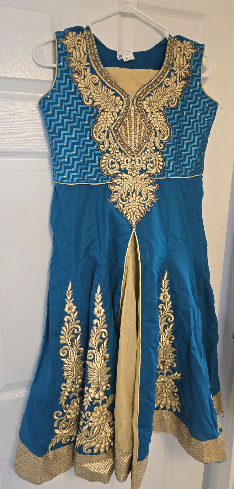 Teal & Gold Embroidered Dress