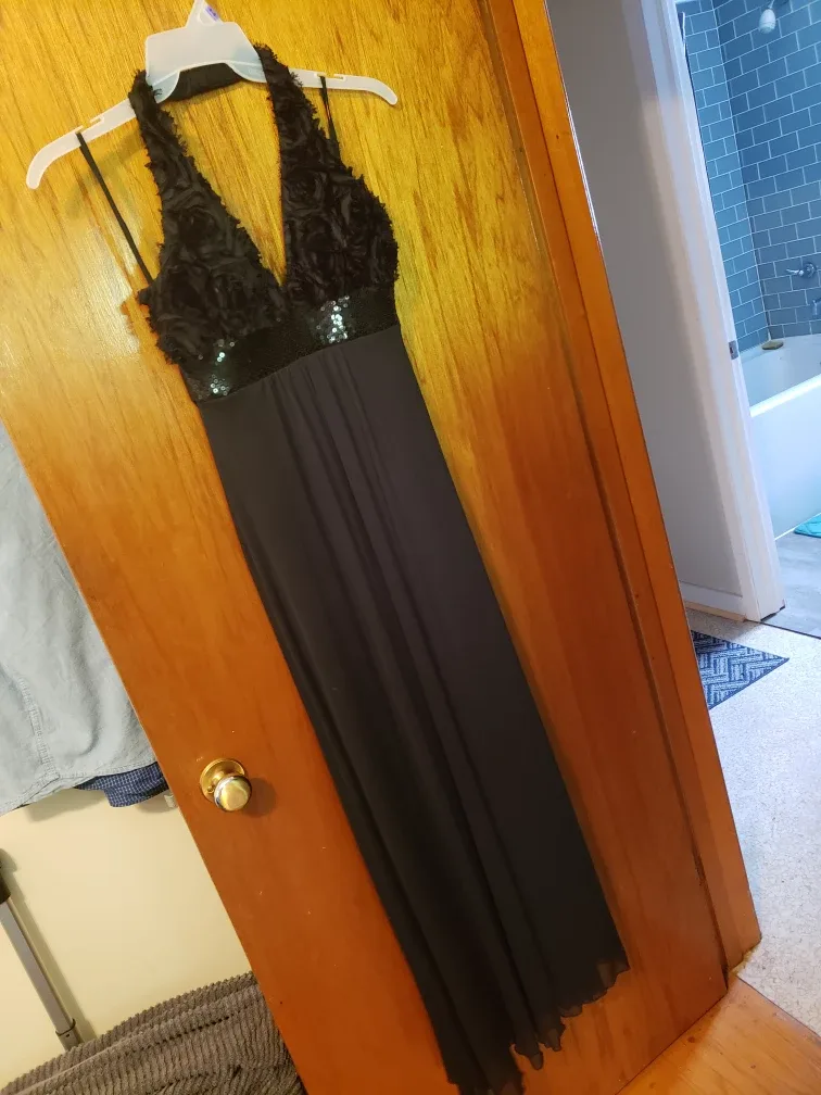 BNWT - Turquoise - Black halter evening gown thumbnail