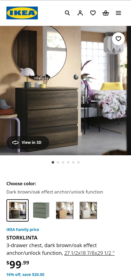 IKEA STORLINTA 3-Drawer Chest - Dark Brown - photo 3