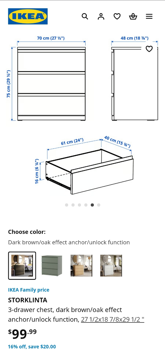 IKEA STORLINTA 3-Drawer Chest - Dark Brown - photo 4