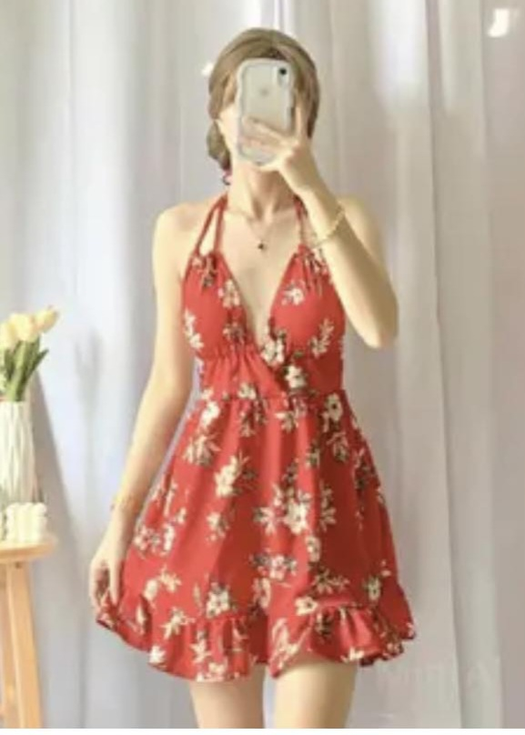 Red Floral Halter Sundress