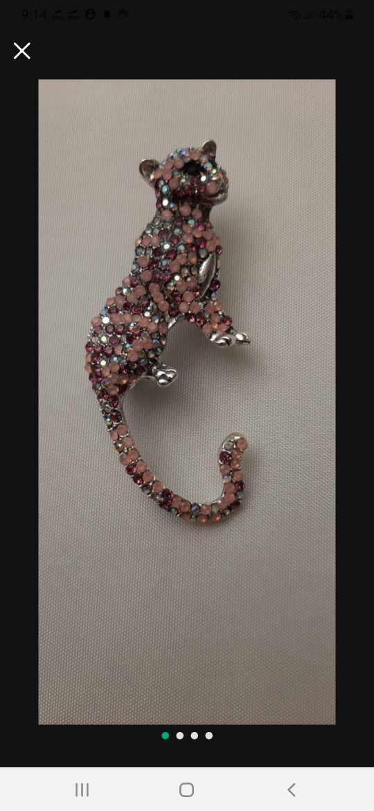 Pink Rhinestone Panther Brooch
