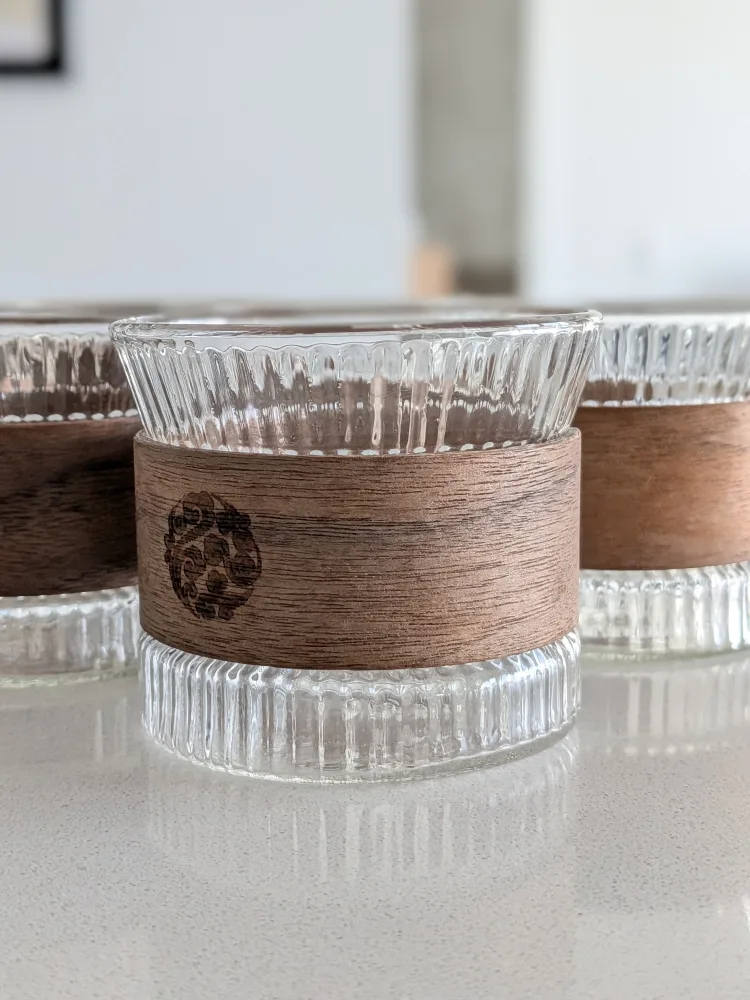 Set of 6 Glass Ramekins with Wood Accents thumbnail