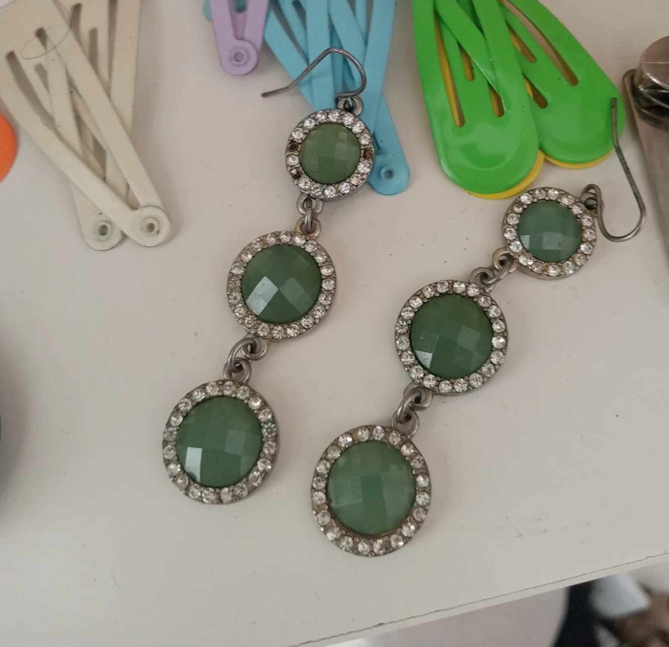 Green Stone Drop Earrings thumbnail