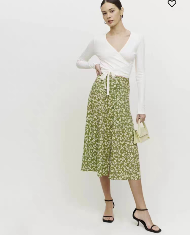 Reformation Green Floral Print Midi Skirt - photo 2