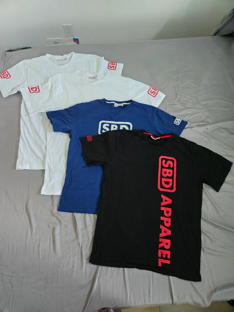 Four SBD Apparel T-Shirts (XL, 2XL) + free stickers