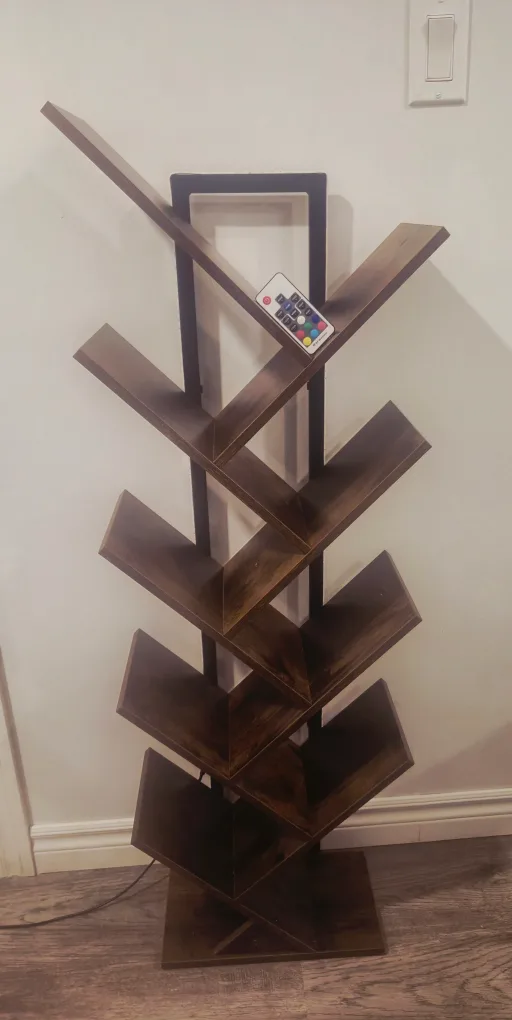 9-Tier Tree Bookcase Wooden Shelves, with LED Lights thumbnail