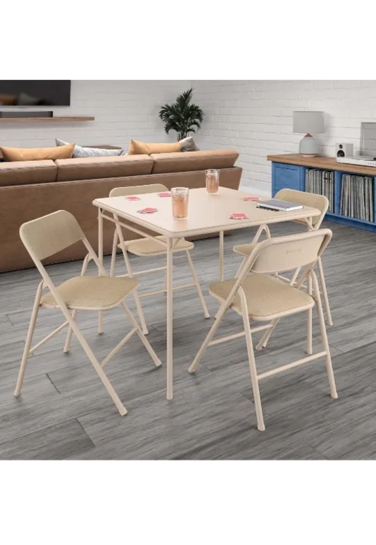 COSCO 5-Piece Folding Chair & Table Set, Tan thumbnail