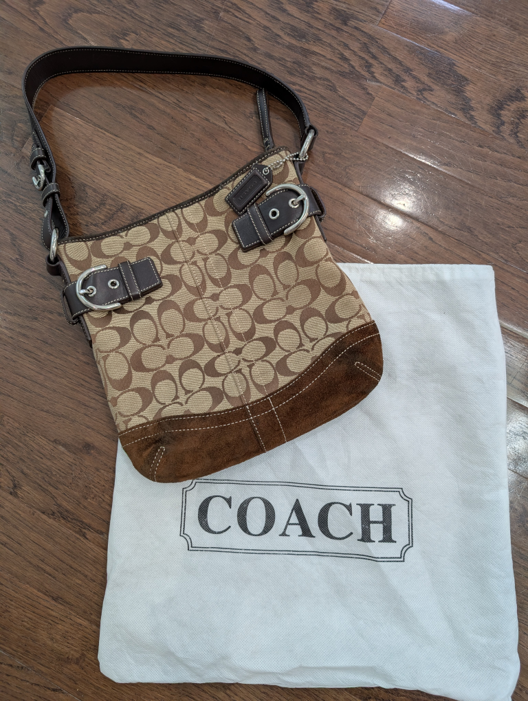 Coach Signature Canvas & Leather Hobo shoulder Bag