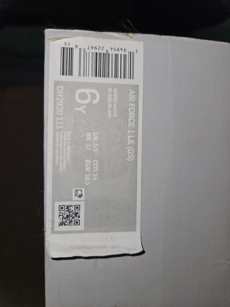Nike Air Force 1 LE (GS) - Size 6Y - White
