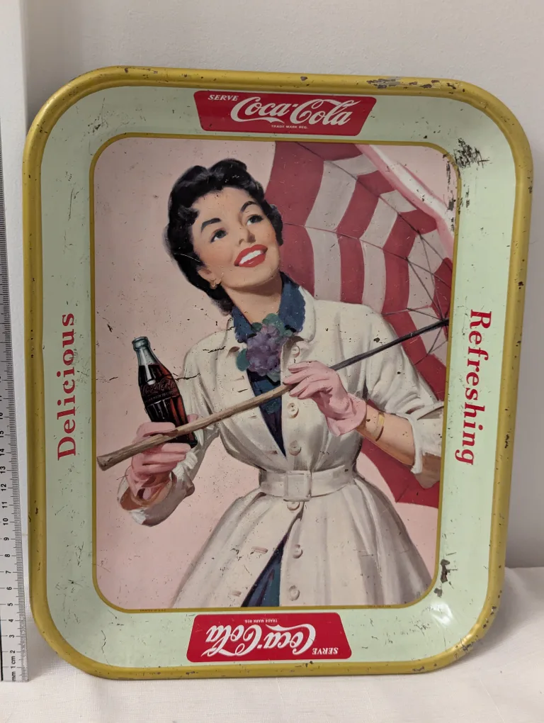 Vintage 1957 Coca-Cola Umbrella Girl Serving Tray rarer thumbnail