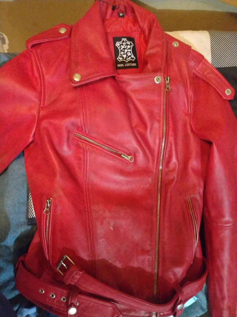 Red Real Leather Jacket - Size M image indicator(4)