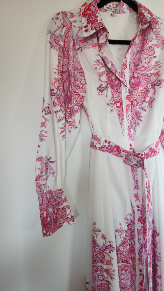 Phi Phi Wear White & Pink Paisley Dress