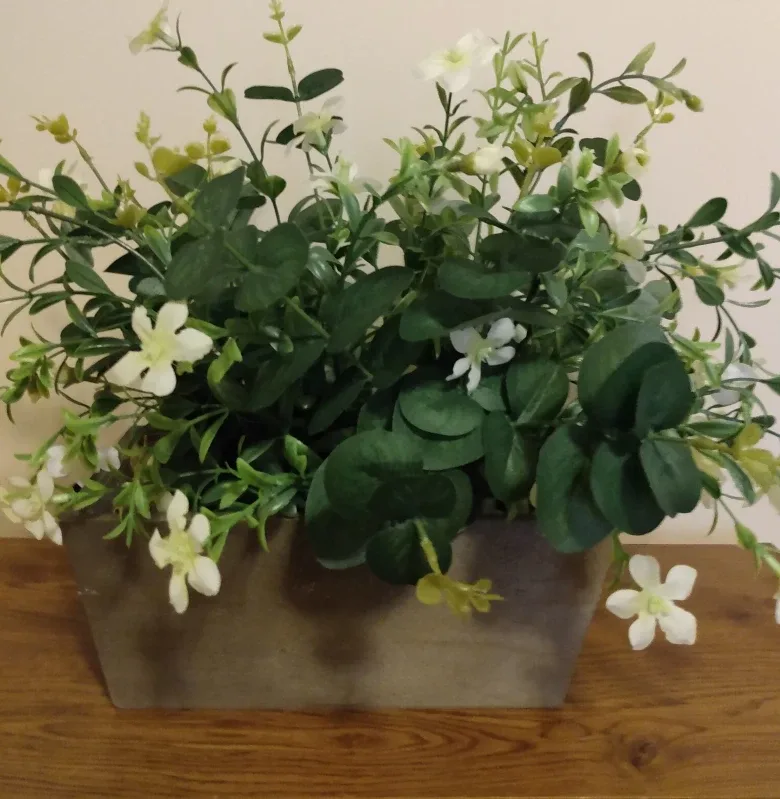 Realistic Eucalyptus  Flower Arrangement in wooden handle box thumbnail