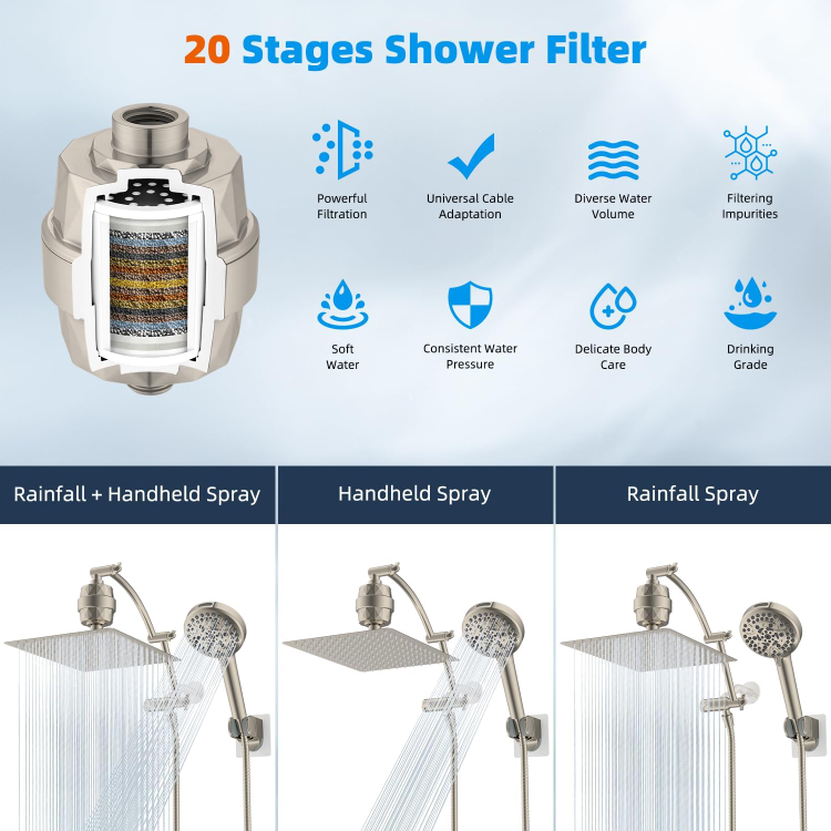 Hibbent All Metal 12'' Filtered Rainfall Shower Head Combo - photo 3