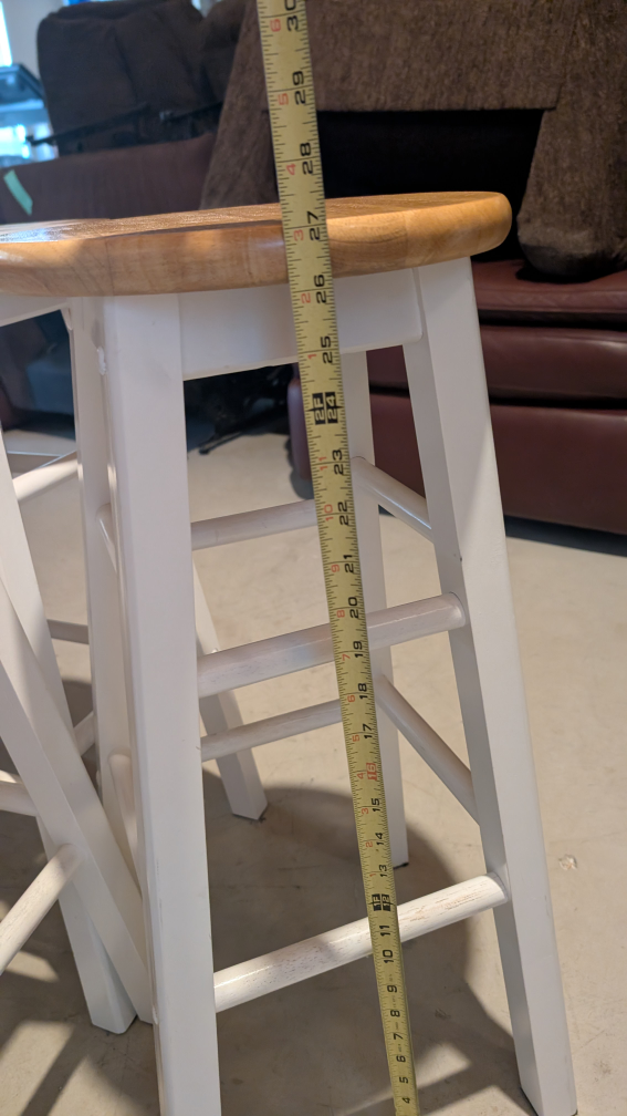 Set of 3 Bar Stools - Wood & White - photo 2