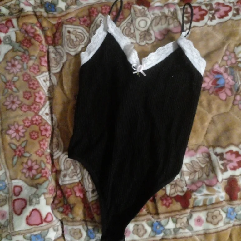 Black Bodysuit with Lace Trim thumbnail