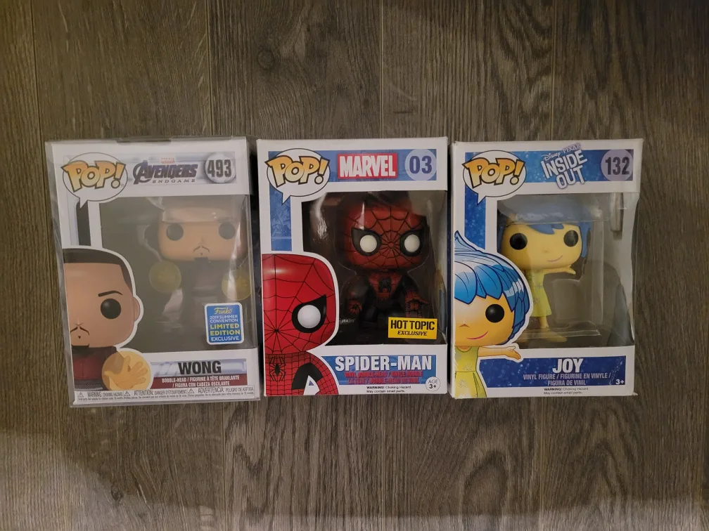 Funko Pop! Figures: Wong, Spider-Man, Joy thumbnail