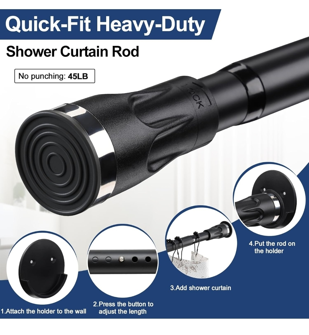 Adjustable Tension Shower Curtain Rod 42-100 inch - photo 4
