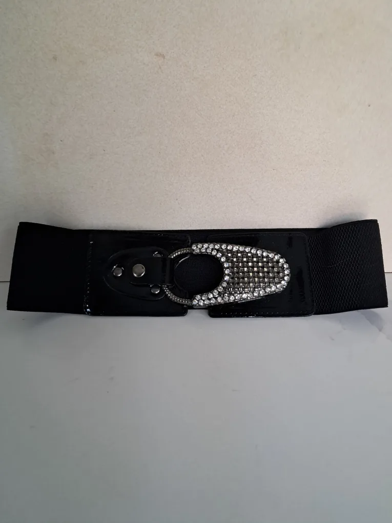 Black Elastic Belt with Rhinestone Buckle thumbnail
