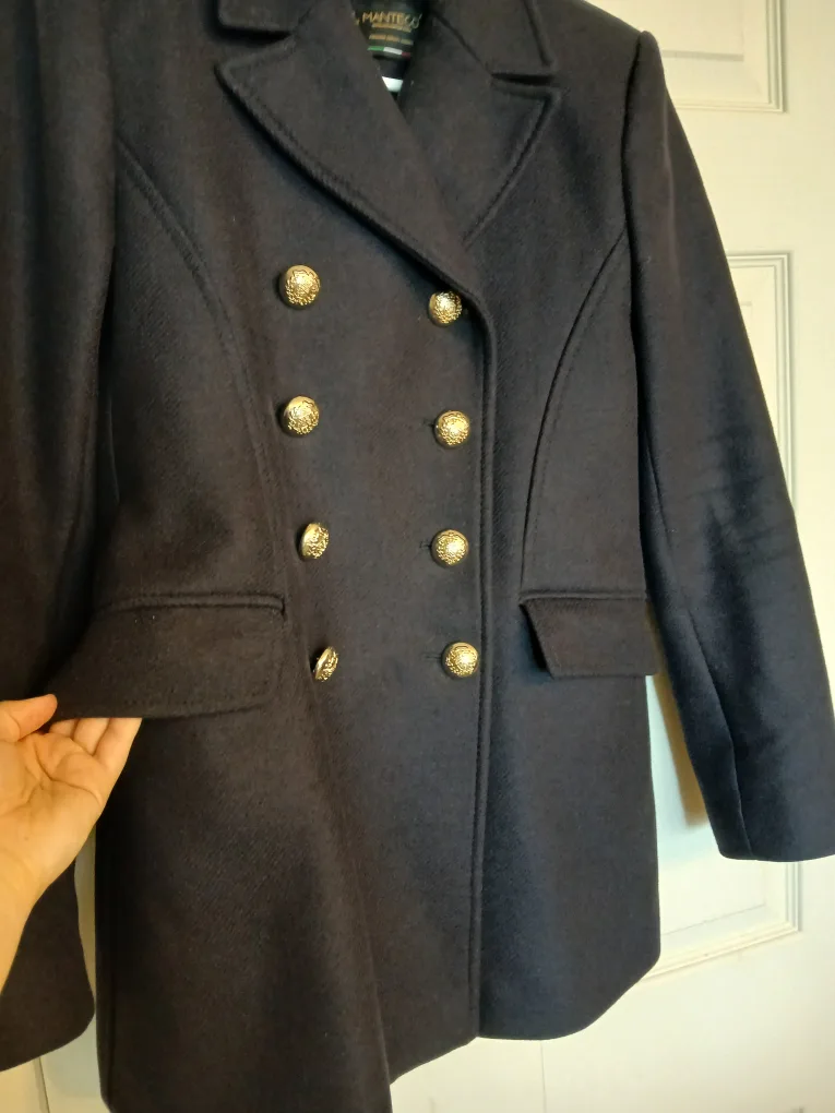 Zara Manteco navy blue button up pea coat, size medium (M) image indicator(5)